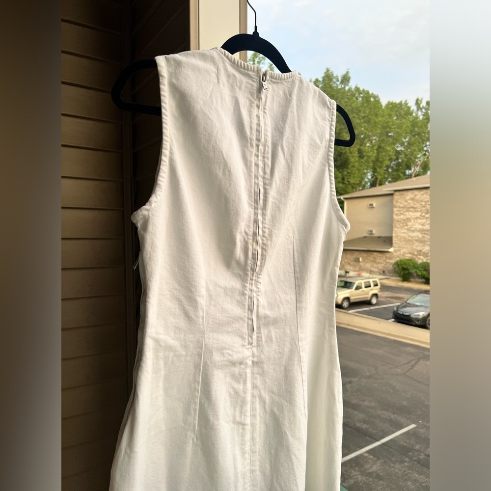๐ DL1961 White Denim Sleeveless Stretch Cotton Midi Dress Size L Elegant Summer - Picture 6 of 17